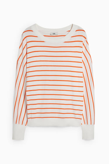 Femmes - Pullover - à rayures - blanc / orange