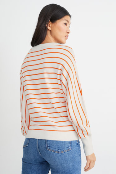 Women - Jumper - striped - white / orange