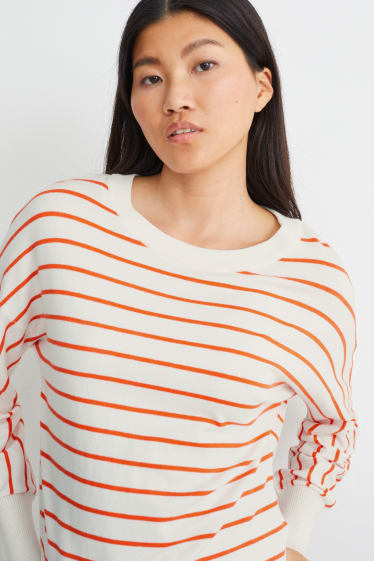 Femmes - Pullover - à rayures - blanc / orange