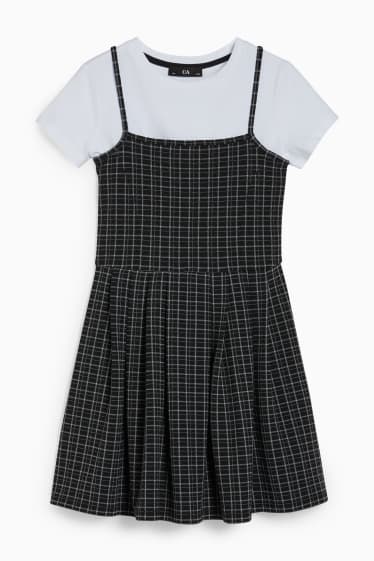 Kinder - Set - Kleid und Kurzarmshirt - 2 teilig - weiß / schwarz