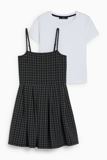 Kinder Mädchen - Set - Kleid und Kurzarmshirt - 2 teilig - weiss / schwarz