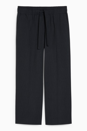 Damen - Stoffhose - Mid Waist - Wide Leg - gestreift - dunkelblau