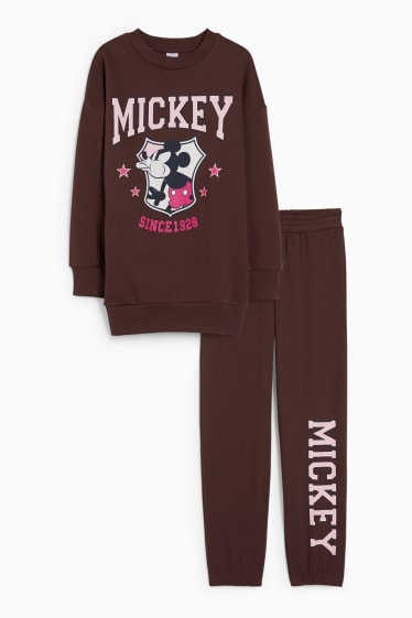 Copii - Mickey Mouse - set - bluză de molton și pantaloni de trening - 2 piese - maro închis