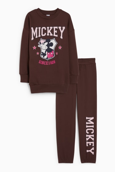 Enfants filles - Mickey Mouse - ensemble - sweat et pantalon de jogging - 2 pièces - marron foncé
