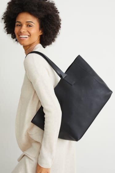 Damen - Shopper - Lederimitat - schwarz