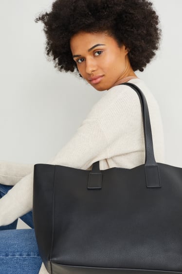 Damen - Shopper - Lederimitat - schwarz