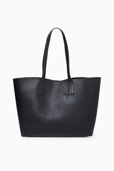 Dámské - Kabelka shopper - imitace kůže - černá