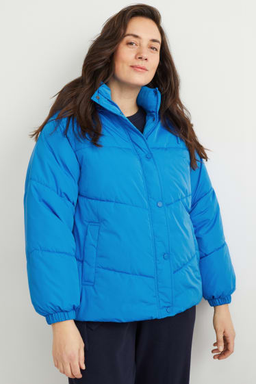 Kobiety - Pikowana kurtka z kapturem - niebieski