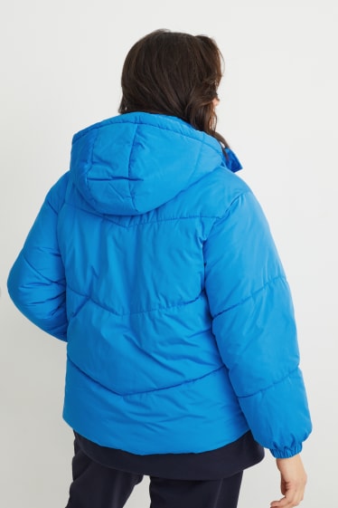 Dámské - Prošívaná bunda s kapucí - modrá