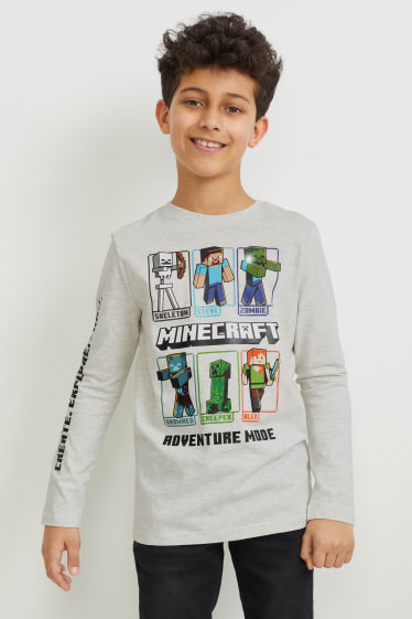 Kinder - Minecraft - Langarmshirt - hellgrau-melange