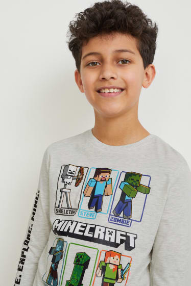 Kinder - Minecraft - Langarmshirt - hellgrau-melange