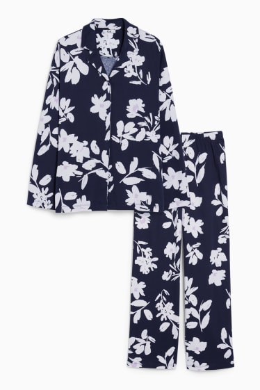 Dona - Pijama - de flors - blau fosc