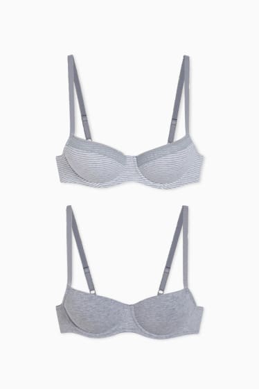 Donna - Confezione da 2 - reggiseno con ferretti - FULL COVERAGE - imbottito - grigio chiaro melange