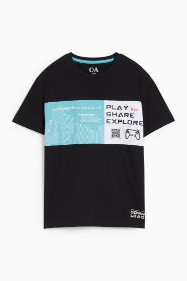 Kinder Buben - Kurzarmshirt - Augmented-Reality-Motiv - schwarz
