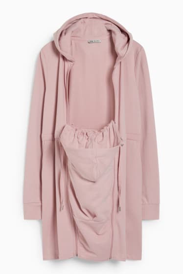 Women - Maternity zip-through sweatshirt with hood and baby pouch - rose