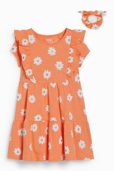 Kinderen - Set - jurk en scrunchie - oranje