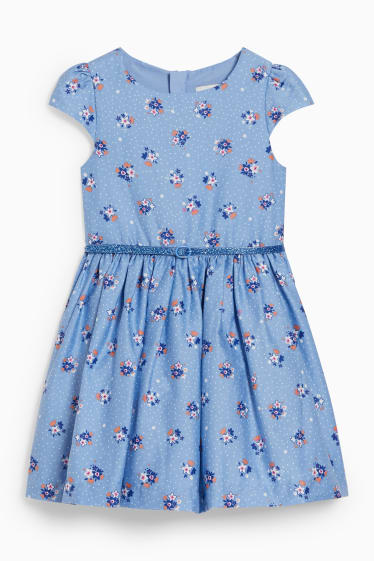 Kinder Mädchen - Kleid mit Gürtel - geblümt - hellblau