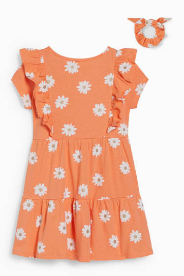 Dětské - Souprava - šaty a scrunchie gumička do vlasů - oranžová
