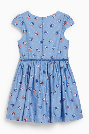 Kinder Mädchen - Kleid mit Gürtel - geblümt - hellblau