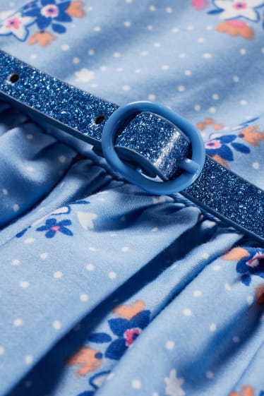 Dětské - Šaty s páskem - s květinovým vzorem - světle modrá