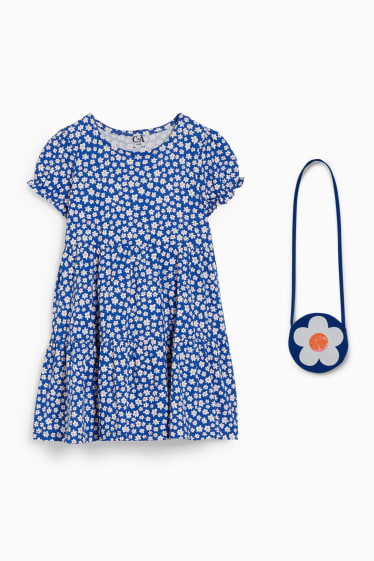 Bambini - Set - vestito e borsa - 2 pezzi - a fiori - blu