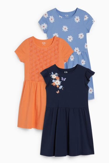 Enfants filles - Lot de 3 - robes - bleu foncé