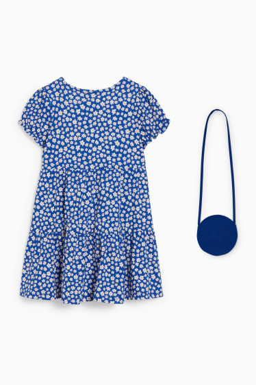 Niños - Set - vestido y bolso - 2 piezas - de flores - azul