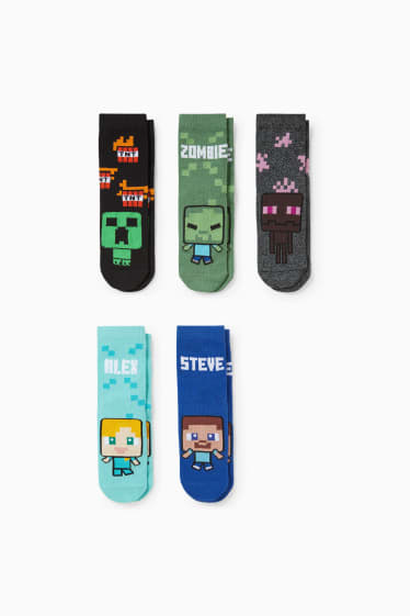 Children - Multipack of 5 - Minecraft - socks with motif - green