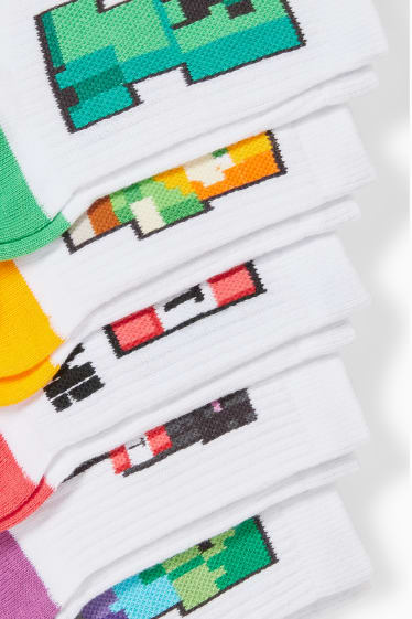 Enfants - Lot de 5 paires - Minecraft - chaussettes à motif - blanc