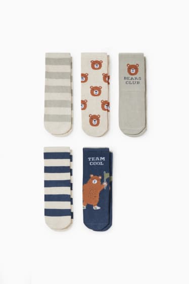 Bébés - Lot de 5 paires - oursons - chaussettes pour bébé à motif - gris