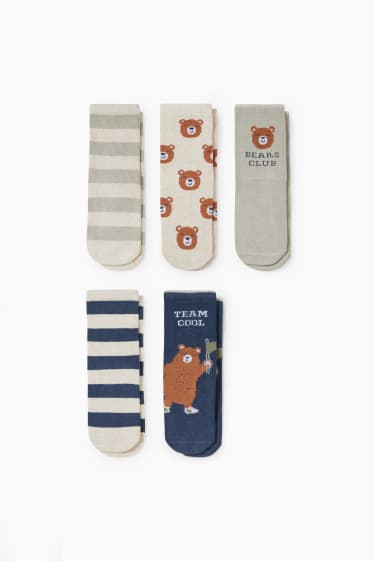 Baby Jungen - Multipack 5er - Bärchen - Baby-Socken mit Motiv - grau