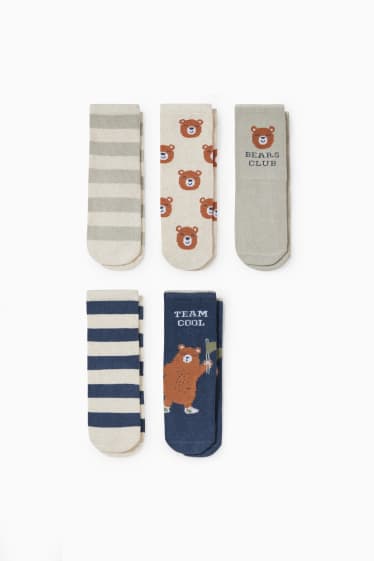 Babys - Multipack 5er - Bärchen - Baby-Socken mit Motiv - grau