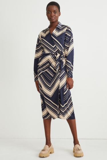 Women - Wrap dress - patterned - dark blue