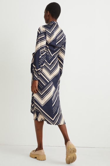 Women - Wrap dress - patterned - dark blue