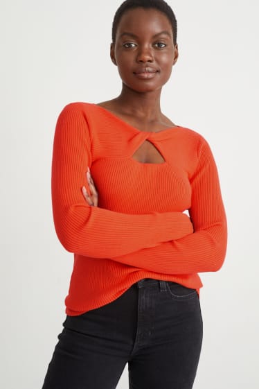 Femmes - Pullover avec nœud - orange