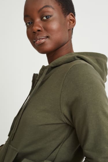 Damen - Basic-Sweatjacke mit Kapuze - dunkelgrün
