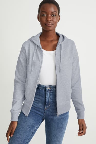 Damen - Basic-Sweatjacke mit Kapuze - hellgrau-melange