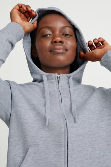 Femmes - Sweat zippé à capuche basique - gris clair chiné