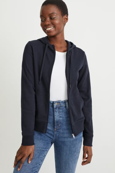 Women - Basic zip-through sweatshirt with hood - dark blue