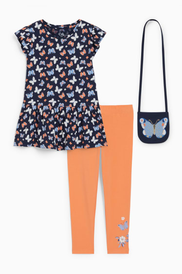 Enfants - Ensemble - robe, legging et sac - 3 pièces - bleu foncé