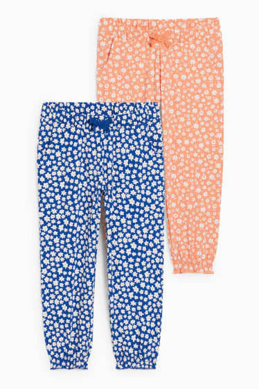 Kinder Mädchen - Multipack 2er - Hose - geblümt - blau