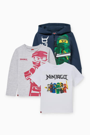 Children - Lego Ninjago - set - zip-through sweatshirt, long sleeve top and short sleeve T-shirt - dark blue