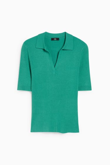 Damen - Basic-Strick-Poloshirt - grün