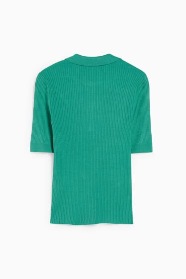Damen - Basic-Strick-Poloshirt - grün