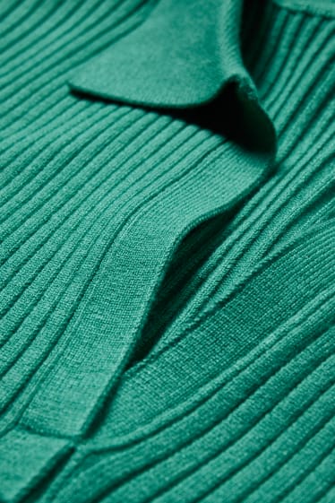 Damen - Basic-Strick-Poloshirt - grün