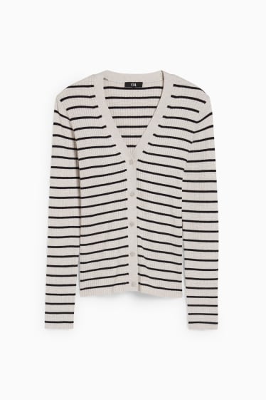 Femei - Cardigan tricotat basic - cu dungi - bej