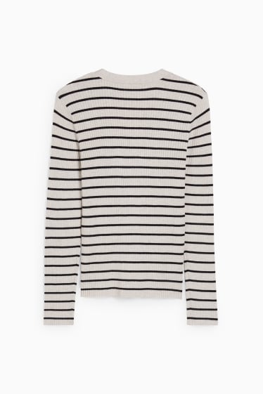 Women - Basic cardigan - striped - beige