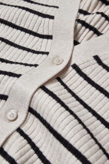 Women - Basic cardigan - striped - beige