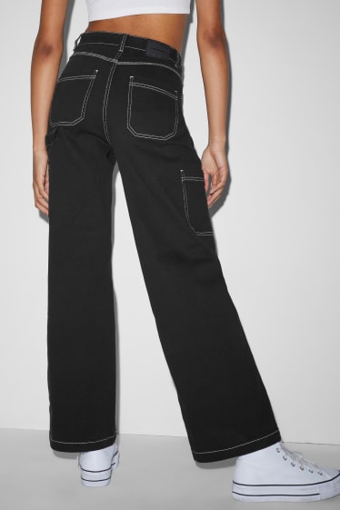 Dona - CLOCKHOUSE - pantalons - high waist - wide leg - negre