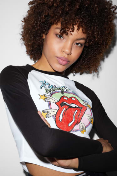 Femei - CLOCKHOUSE - tricou crop cu mânecă lungă - Rolling Stones - alb